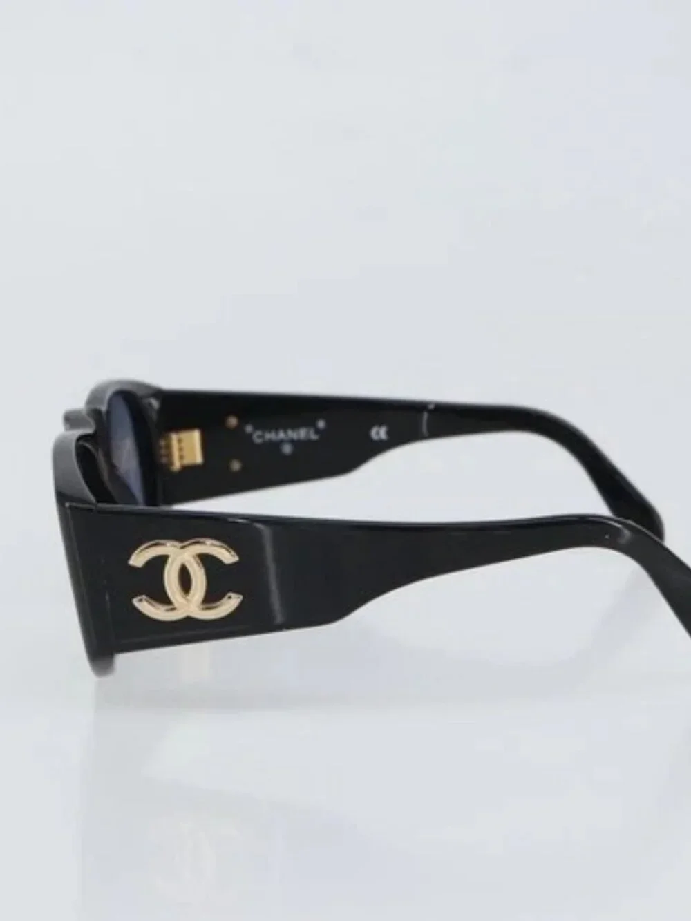 CHANEL Sunglasses plastic Black CC Auth 162582